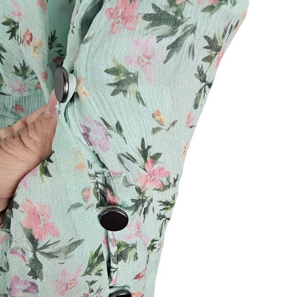 100% Silk Dress Sz 2 Asymm Chiffo Floral Ruffle Nicole Miller Flutter Sleeve $39 - Picture 14 of 16